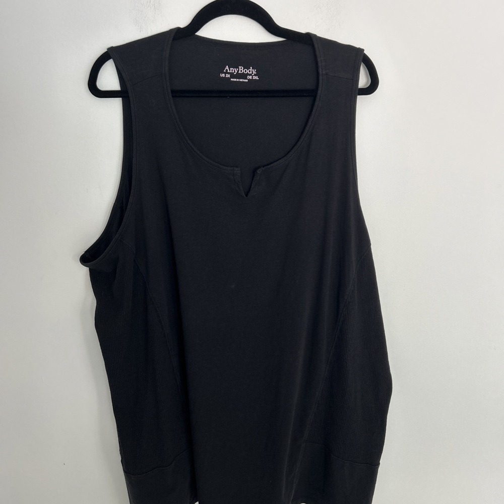 Any Body Women's 3X Sleeveless V-Neck Tank Top Black Side Textured Panels